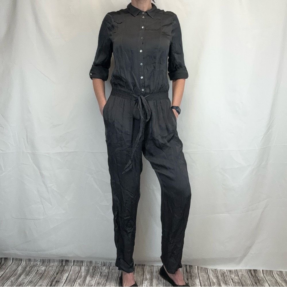 Ghost London Anthropologie Carbon Jumpsuit NWT Viscose Button Front Medium